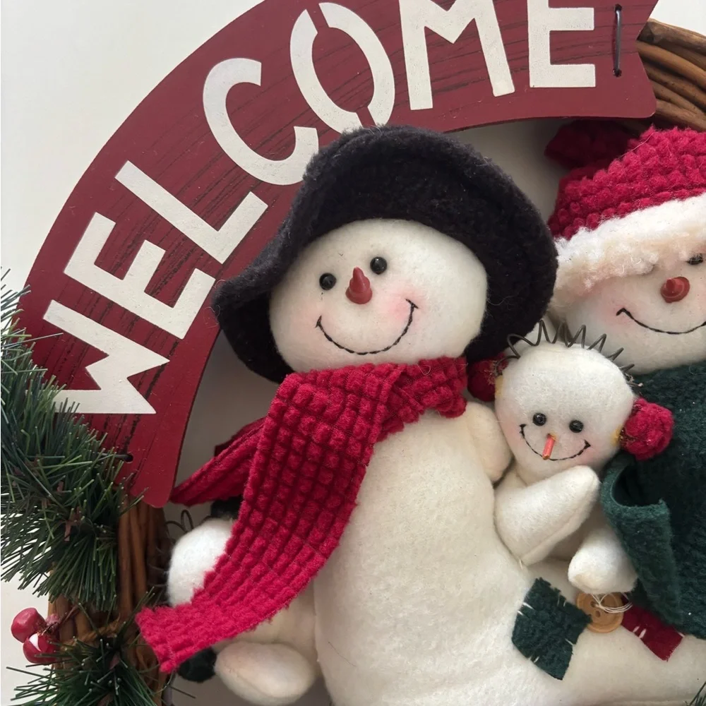Festive Snowman Welcome Wreath - Red, White, Green